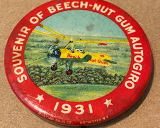 1931 Souvenir of Beech-Nut Gum Autogiro Pinback Button