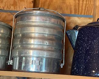 Vintage Enamelware and Picnic Carriers