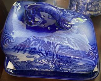 Antique Flow Blue Blakeney Cheese Keeper