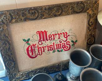 Old Framed Merry Christmas Needlework
