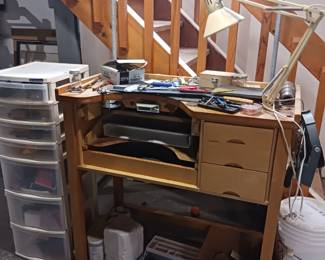 Jewelry making table and supplies