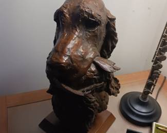 Bronze hunting dog sculpture