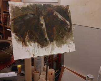 Artist studio with many original projects some finished some not finished
