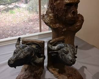 Original bronze bookends and gorilla sculpture