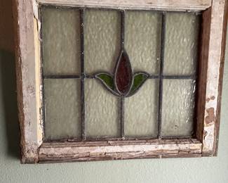 Leaded glass old window with tulip. $140