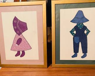 Dutch boy and Dutch girl framed — handmade from cloth material 