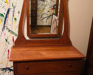 Oak 2 drawer chest with beveled glass mirror
