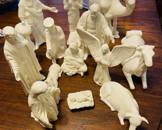 All white ceramic nativity set