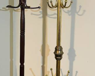 Brass and wooden hall trees 