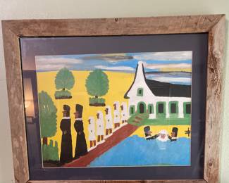 Large primitive print, framed 