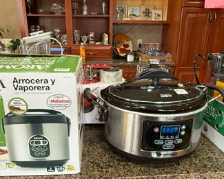 Brand New/Never used Kitchenaid mixer, Pressure cooker, Instapot, rice cooker, crock pots, Keurig, wine glasses, 12 piece - Gold Rimmed Mikasa Glasses, 12 piece china set