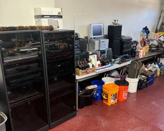 2 rolling stereo cabinets with Harmon Kardan, Mitsubishi and Sony Equipment (3 sets)