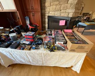 DVD's, Office, computer, tv, audio, video cords, etc.