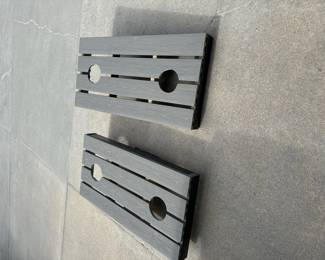 2 sets of cornhole sets like these. They are the more advanced teeter tauter sets. Made out of Timber Tech. These are pretty cool! Haven't seen ones like this before!