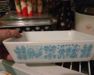 PYREX TEAL ROOSTER DISH KITCHEN