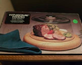 WOOD COVERED SERVING PLATTER CHEESE SERVER KITCHEN