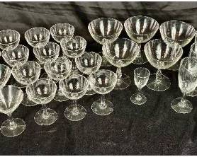 Vintage Sasaki Etched Bamboo Glassware Sets -includes wine glasses, cordials and champagne glasses