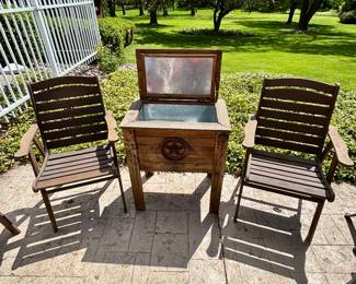 Folding wood chairs and cooler stand
