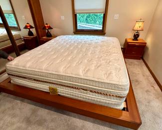 Danish Modern King size platform bed with split king mattress set.  Brand Dyrlund made in Denmark!  Very cool!