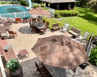 Outdoor patio furniture, chairs, gliders, settees tables, dining tables and chairs