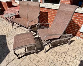 Tropitone glider and reclining chair with ottoman