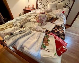 Linens and vintage linens, tablecloths, napkins, towels 