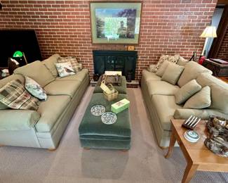 Ethan Allen sofas with coordinating ottomans
