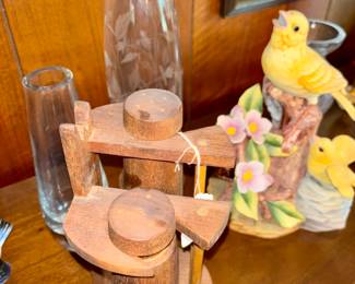 Vintage MCM wood caddy salt and pepper set