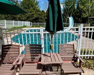 Chair sets with umbrella holder.  Chair set needs minor repair