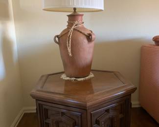 Pair of very heavy large terra cotta water pot lamps