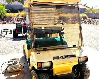 Golf Cart Front. Golf Cart for sale! Beautiful Condition. So well taken care of, as with everything in this huge sale. Titled, Street Legal, Charger, Cover/ 1997 Club Car. Huge RV garage and enormous workshop with every tool imaginable!