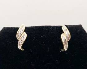 10K Gold with Diamond Accents Swirl Design Earrings (1.5 Grams)