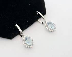 14K White Gold with Blue Topaz & Diamonds Earrings