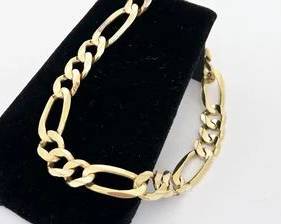 Italy 14K Gold Heavy Figaro Link Design Mens Bracelet