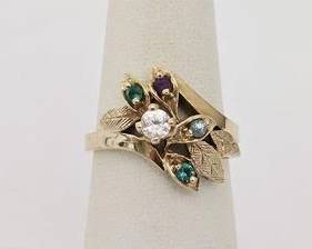 Vintage 10K Gold with Gemstones & Diamond Ring - Size 6