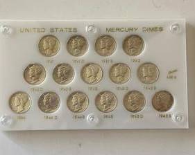 Beautiful Mercury Silver Dime Short Set (1941 - 1945 P, D and S) 15 Coins Extra Fine/Almost Uncirculated Condition in Capitol Plastic Holder