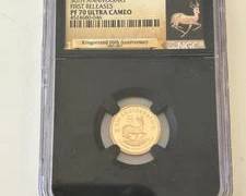 2017 1/10 Ounce Gold Krugerrand 50th Anniversary First Releases Proof Gold Coin Graded PF70 Perfect Condition Coin
