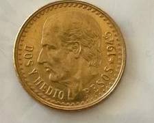 1945 Mexico 2 1/2 Peso Gold Coin Uncirculated Condition