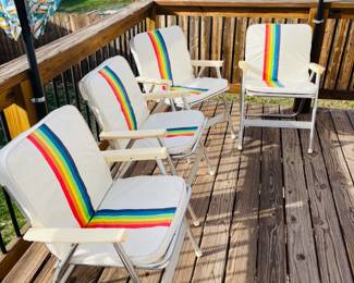 1970's Vinyl White and Rainbow aluminum Chairs in excellent condition