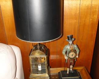 Lighthouse keeper lamp with barrel lampshade and fun clock piece