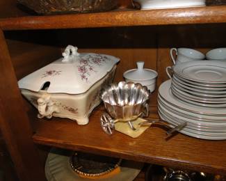 Vintage soup tureen, and a fun pickle cart