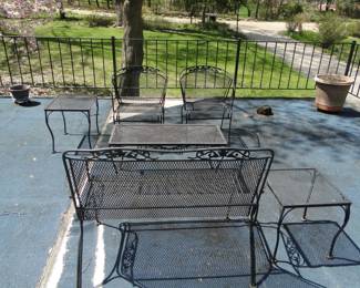 Assorted tables, bench and chairs
