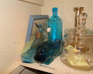 Some blue items. Made of glass.