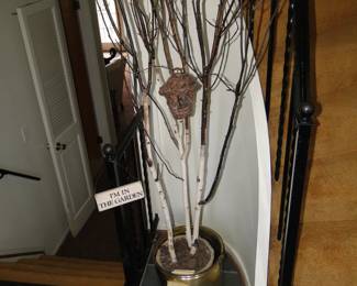 Faux birch tree in pot