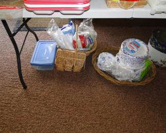 Plastic storage and wicker serving items, all perfect for the upcoming graduation party season