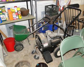 Fertilizer spreader, and leaf blower