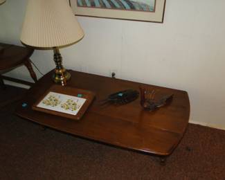 Wonderful drop leaf coffee table, and brass lamp
