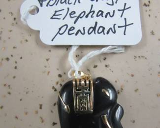 14K Gold & Black Onyx Elephant Pendant
