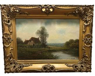Edwin Cole Landscape with Cottage Oil Painting, 19th century 
