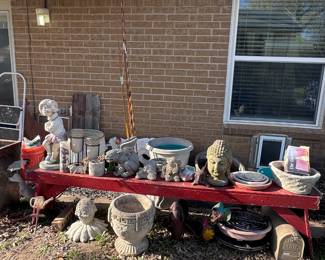 Garden planters, gargoyles, stone garden decor 